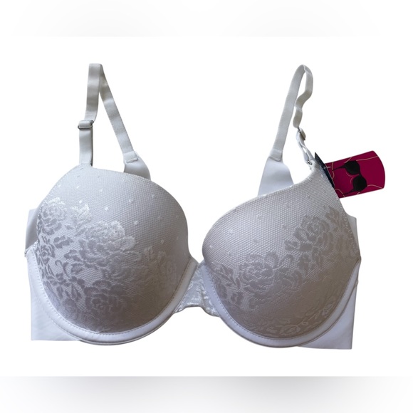 Maidenform Push Up Underwire Bra 36C White Jacquard Lace Smoothing New - Picture 1 of 7